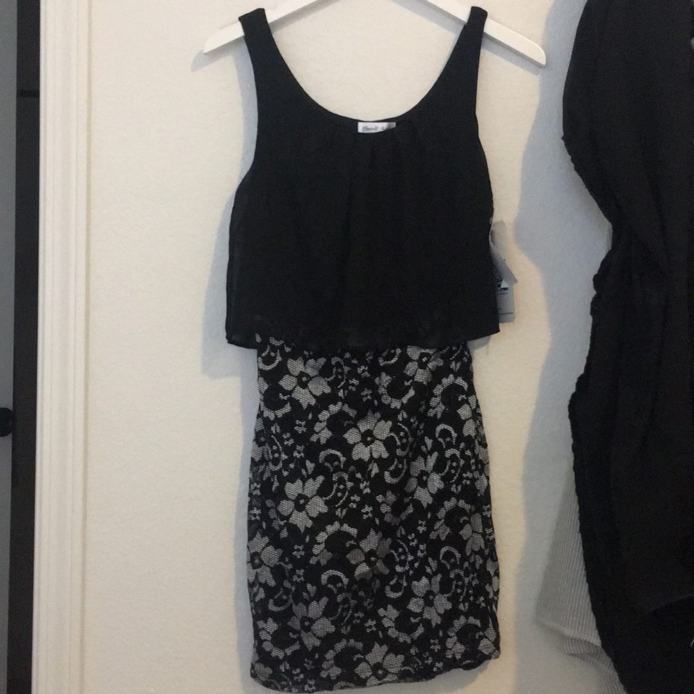 NWT black lace chiffon mini dress